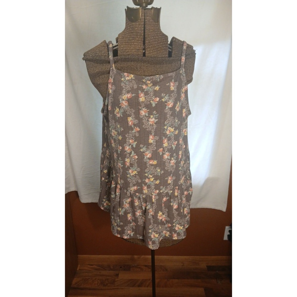 Maurices Womens Large Brown Floral Peplum Cami Sleeveless Tank Top Strappy